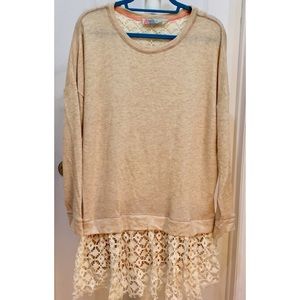 FREE PEOPLE FP Beach Lace Trim Sweatshirt Dress